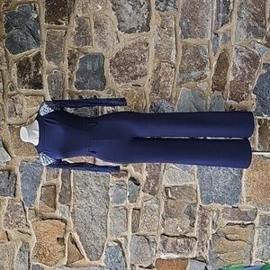 Lila Kass |Navy Blue Lace-Contrast Tie-Back Jumpsuit